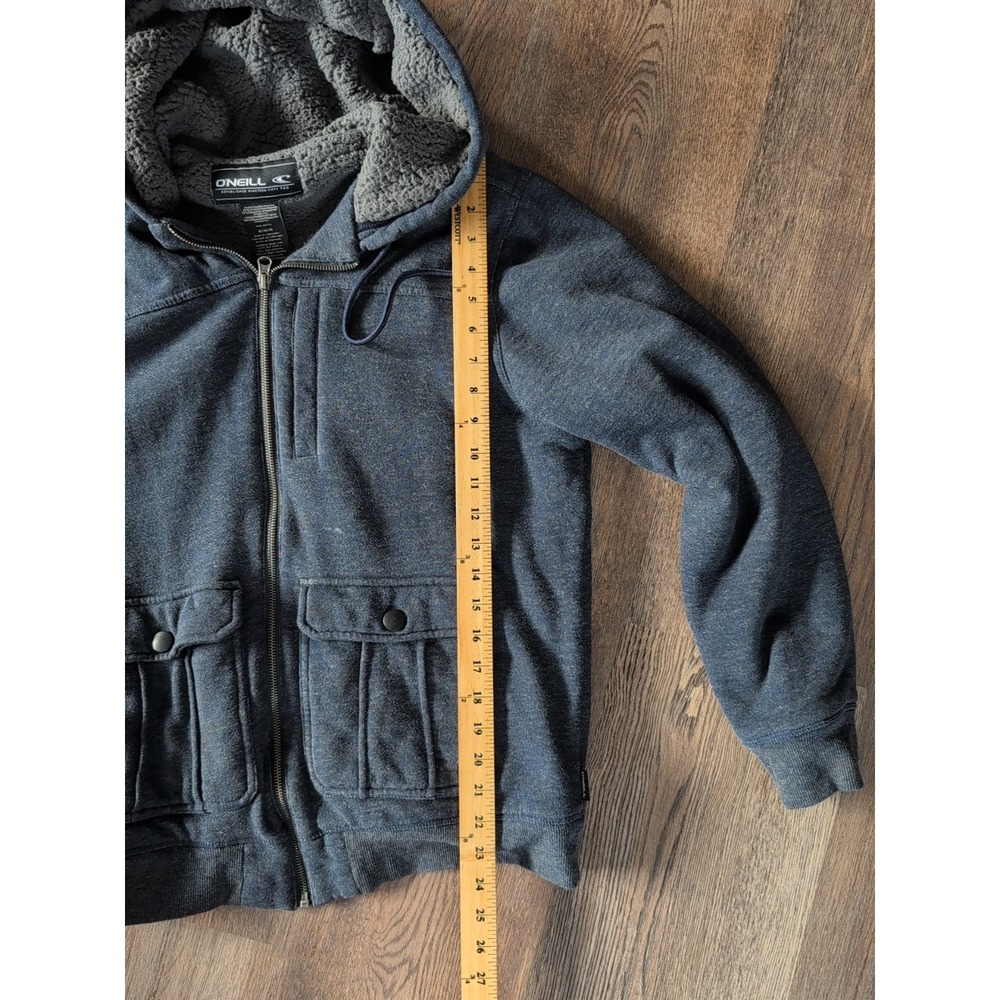 O'Neil Jacket Men's M Sherpa Fleece Hoodie Navy Full Zip Surf Skater Pockets Vtg - Picture 11 of 16